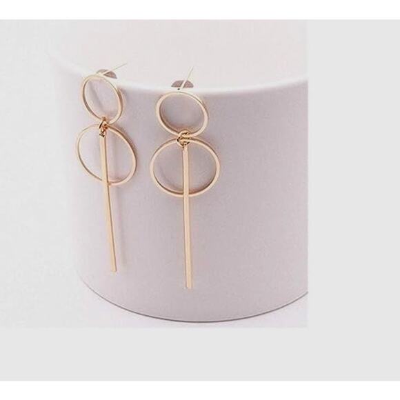 Geometric Double Circle Hoop Dangle Earrings - Picture 3 of 4